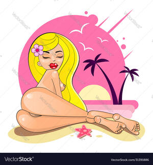 cartoon crazy gallery nude - Girl sunbathes on beach funny cartoon Royalty Free Vector