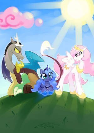 Mlp Discord And Celestia Porn - My Little Pony Friendship is Magic wallpaper probably with anime titled  Discord, Luna, and