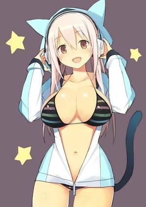 Anime Girl Headphones Only Porn - bikini blush breasts cleavage headphones hood hoodie large_breasts  long_hair looking_at_viewer midriff navel nitroplus open_clothes open_fly  open_hoodie ...