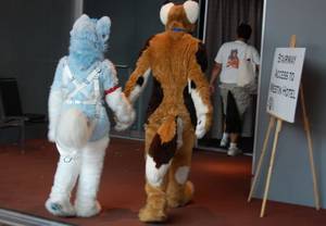 Furries Sex Convention - Furry couple heading to the elevator.