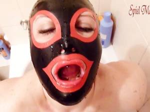 latex mask handjob - Superhero latex mask slut's great piss adventure