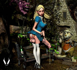 3d Alice Wonderland - Rule 34 - 1futa 1girls 3d alice (disney) alice in wonderland (1951 film)  balls bimbo blonde hair breasts cheshire cat (disney) disney ejaculation  erect nipples eyeliner futanari grendel hair high heels huge