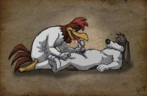 Foghorn Leghorn Looney Tunes Porn - e621 abstract_background anthro anthro_on_anthro avian barnyard_dawg  basset_hound beak beakjob bird black_nose canine chicken dog duo erection