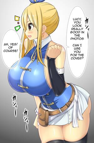 Lucy Anime Porn Gangbang - Shifuku de Zasshi no Satsuei o Shite Iru Lucy no Futomomo to Oppai ni  Tanetsuke | I ejaculated in Lucy's thighs and boobs while she was doing a  photo shoot for a