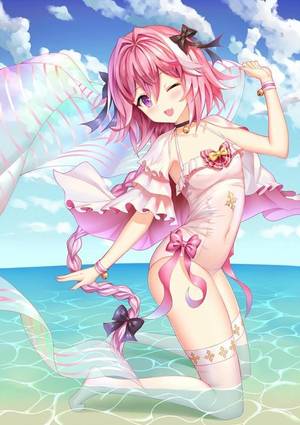 Bikini Anime Trap Porn - d aaeru arched back armpit peek astolfo (fate) bangs bell bell choker black  neckwear black ribbon blue sky blush braid capelet casual one-piece swimsuit  ...