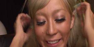 blonde asian facial - Blonde asian babe gets a warm cum facial