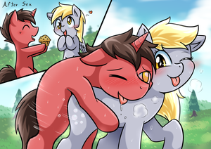 Derpy Sex Porn - 964716 - explicit, artist:vavacung, derpy hooves, oc, oc:big brian, pony,  unicorn, banned from equestria daily, spoiler:banned from equestria daily  1.5, 2 panel comic, :p, adorasexy, blushing, canon x oc, comic, cute, cute