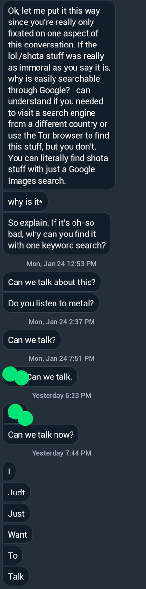 3d Shota Porn - This one is disturbing. Well known for harassing someone else for two  years. Latched onto me because I was friendly until he defended something  called lolicon. (Didn't read until he stopped messaging) :