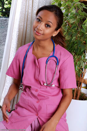 black pussy nurse - Amateur black babe bares shaved teen pussy after shedding nurse uniform -  HD Porn Pictures