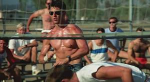 Gay Volleyball Porn - In one completely inspired bit, Slider (played by Rick Rossovich) unleashes  a primal musk howl to ward off his volleyball opponents by sucking in his  torso ...