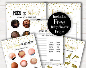 Hd Party Of Baby - 5 Baby Shower Games Pack in Gold Confetti, Printable Baby Shower Games, Baby  Shower