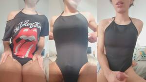 Leotard Porn Trans - TGirl with Bodysuit Jerking off and Licking own Cum - Pornhub.com