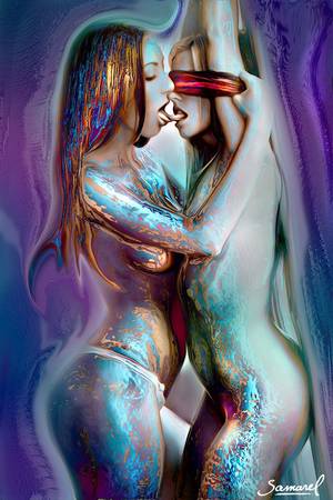 blind fold lesbian bdsm strapon cartoon - 'Blindfold Lesbian Love' ~ Erotic art by Samarel. Available on canvas  prints. Email me for details.....samarelh@gmail.com | *â™¡~Love is Love~â™¡* |  Pinterest ...