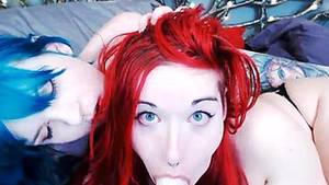 Emo Babe Porn - Red and Blue Haired Emo Babe Sucking And Slobbering