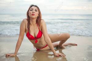 Asian Red Bikini Beach Porn - Beautiful Asian Woman In Red Bikini Posing At Beach Stock Photo, Picture  and Royalty Free Image. Image 23021255.