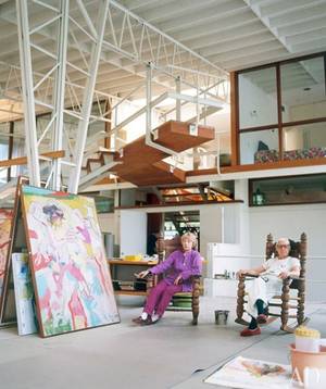 Bad Art Studios - Elaine and Willem de Kooning relaxing in rocking chairs in the artist's  East Hampton studio,