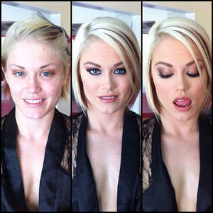 Adult Porn Stars No Makeup - Ash Hollywood, porn actress, before and after makeup comparison photo.