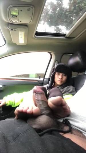 mature footjob in car - Asian cheating wife giving her black lover a footjob in the car - Feet9