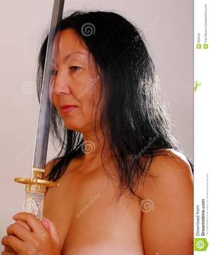 asian old women - Nude Asian woman with sword