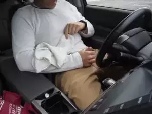 car jerk off cum shot - Rainy day jerk-off in my car in a parking lot, verbal, stroking my cock and  cumming. Wearing khakis and nice orgasm. | xHamster