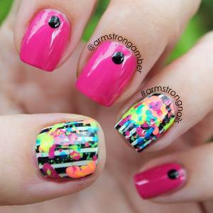 Amber Armstrong Porn - NEON paint splatter nail art w/ stripes - by Amber Armstrong -- Instagram@