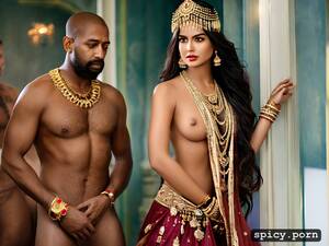 indian nude girls standing - AI Porn: princess of india wearing only jewellery and not clothes and  standing in a hallway full of nude black men - AI Porn