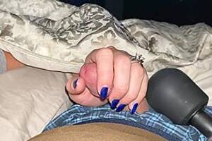 fingernail tease - Teasing And Edging Him With A Sensual Handjob To Completion. Bright Blue  Fingernails On Cock, full