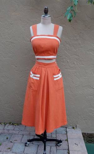 40s Clothes Porn - Vintage 1940's 40's Orange Cotton 4 Piece Summer Playsuit Shorts Skirt Tops  ...