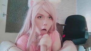Catgirl Reality Porn - Pink haired Catgirl eating cum - XNXX.COM
