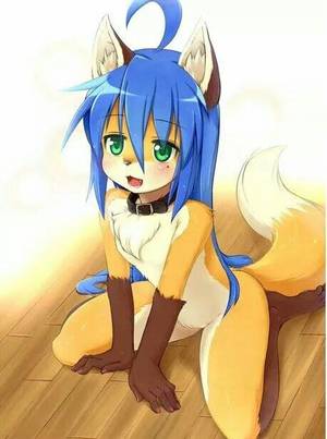 Flat Chested Furry Sex - ahoge animal ears bad id bangs barefoot blue hair blush collar fang feet flat  chest fox ears fox tail furry green eyes huge ahoge izumi konata kagerofu  long ...