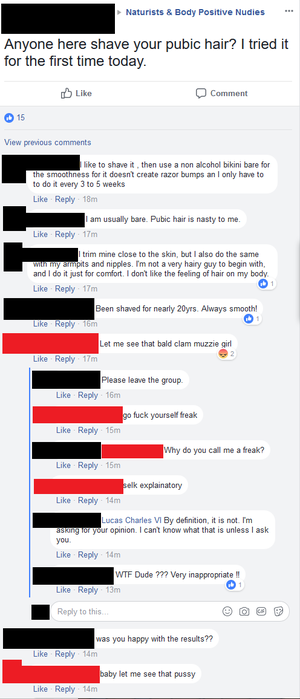 nasty nudist - I'm a nudist and some pervert decided to post on a nudist page I'm a part  of when a girl made a thread about pubic hair shaving. :  r/insanepeoplefacebook