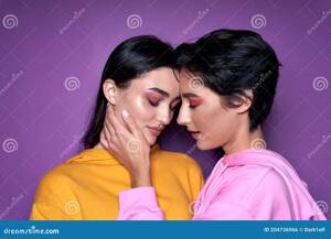Hot Lesbian Lovers Making Love - Two Cool Gen Z Girls Lesbian Couple Getting Closer To Kiss on Purple  Background. Stock Photo - Image of girl, lesbian: 204736966