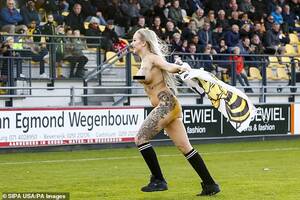 football naked - Porn star runs naked across football pitch in Netherlands after Rijnsburgse  Boys fans paid her | Daily Mail Online