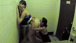 lesbian public bathroom - Crazy lesbian Dana Vespoli gives splendid tongue job to girlfriend in the public  toilet