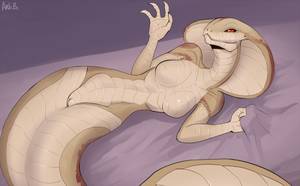 Alien Reptile Porn - e621 alien arbuzbudesh breasts featureless_breasts female looking_at_viewer  lying naga non-mammal_breasts nude on_back pussy red_eyes