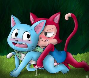 Fairy Tail Porn Cum - e621 all_fours anthro anthro_on_anthro balls blue_fur blush cat clothing cum  cum_on_ground cum_on_hand cum_on_leg cum_on_penis duo erection