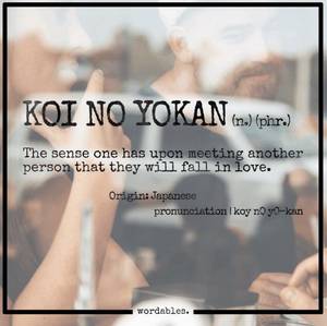 Japanese No - KOI NO YOKAN [æ‹ã®äºˆæ„Ÿ] Japanese (n.) The sense one has upon meeting another  person that they wink fall in love.