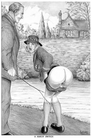 mild spanking - Caught out of bounds from school and about to be switched on her bared  bottom.