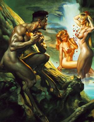 Greek Sex 1600 Bc - Boris Vallejo - Satyr and bathing nymphs. Tags: satyrs, fauns, nymphs,