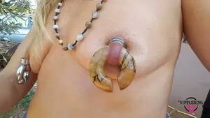 large nipple tits outdoors - Nippleringlover - horny milf flashing small boobs and extremely stretched  nipple piercings, huge nipple rings outdoors