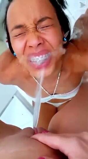 Brazilian Piss - Cute Brazilian girl with braces takes anothers piss - ThisVid.com