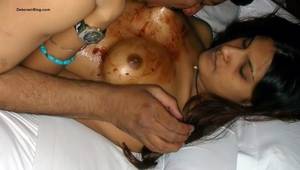 indian girl sucking tits - Hot pics of desi call girl in skimpy undies getting smeared with chocolate  and her client sucking her tits before sex.