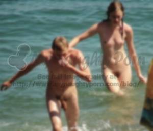 hairy nudists swimming - Young naturist couple swimming nude and showing boy's big fat long hairy  uncut dick and girl with firm tits and big bush