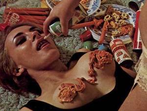 Food On Tits - woman with grey spray cheese-in-a-can on her tits