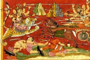 Indianography - Durga battling demons.: Present Location: Patna, Gopi Krishna Kanoria  collection. Location