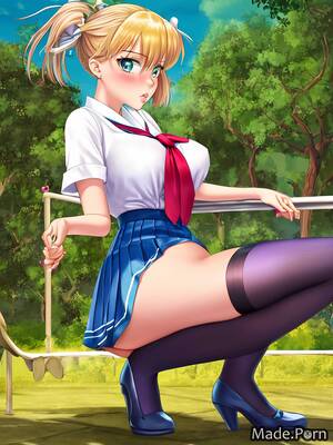 hot girls with pony tails orgy - Porn image of red silver blonde orgy sitting micro skirt looking at viewer  created by AI