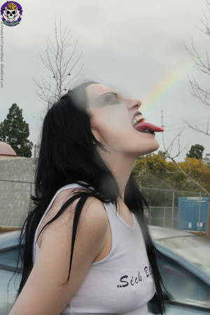 black goth sluts - Raven gothic girl with black lipstick flashes her pussy at the playground