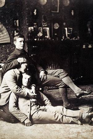 Gay Vintage Porn 1870s - Three men lounge in intimate embrace, in a New Zealand parlour at the turn  of