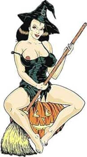 Halloween Witches Cartoon Porn - Sexy Exposed Halloween Witch On Jack-O-Lantern Cartoon Vinyl Decal Sticker  5\
