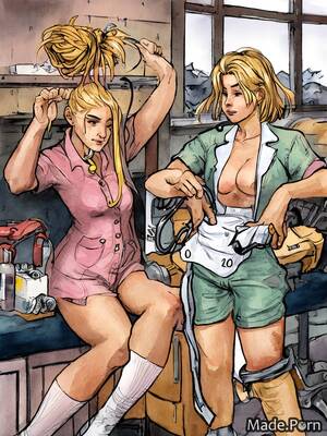 lesbian nurse porn in socks - Porn image of nurse red lesbian scandinavian high socks armpits trousers  created by AI